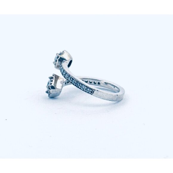 Estate Pandora Sterling Silver 925 Two Stone Halo Crossover Ring Size 4.5 Vintag - Picture 4 of 9